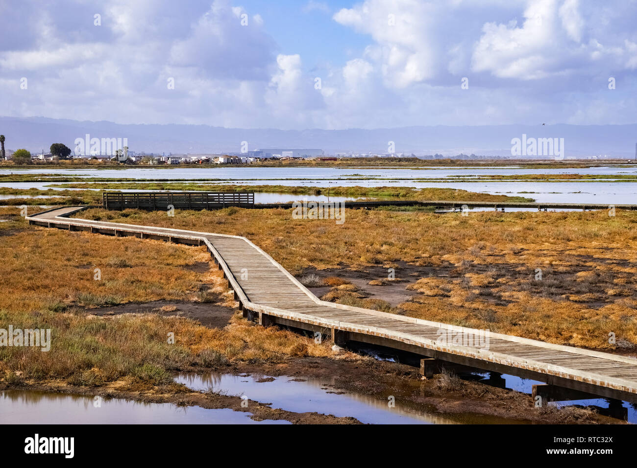 Boardwalk through Alviso Marsh, South San Francisco Bay, California Stock Photo