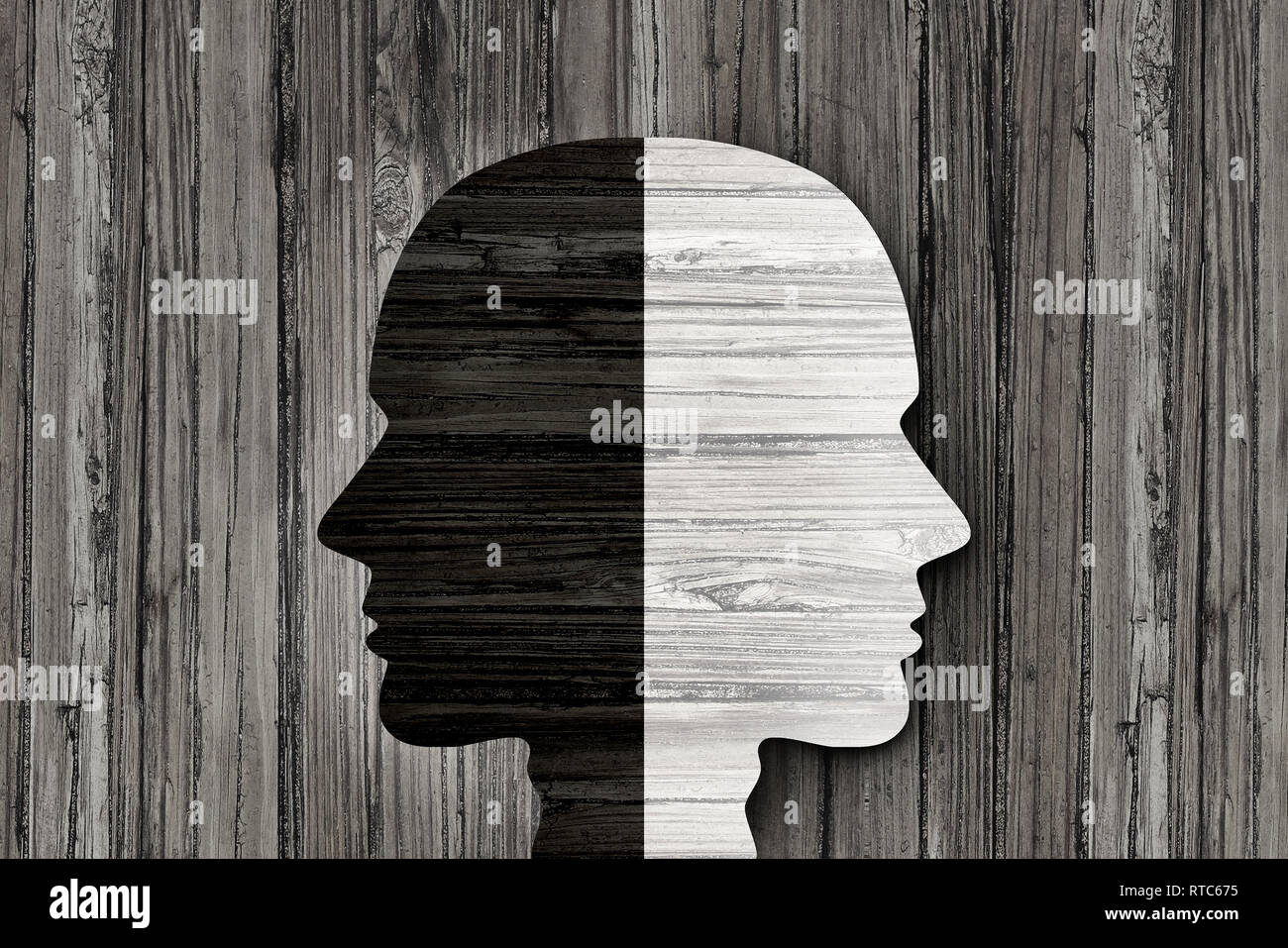 Behavior mental disorder and schizophrenia or split personality illness and mind health psychiatric or psychological disease concept. Stock Photo