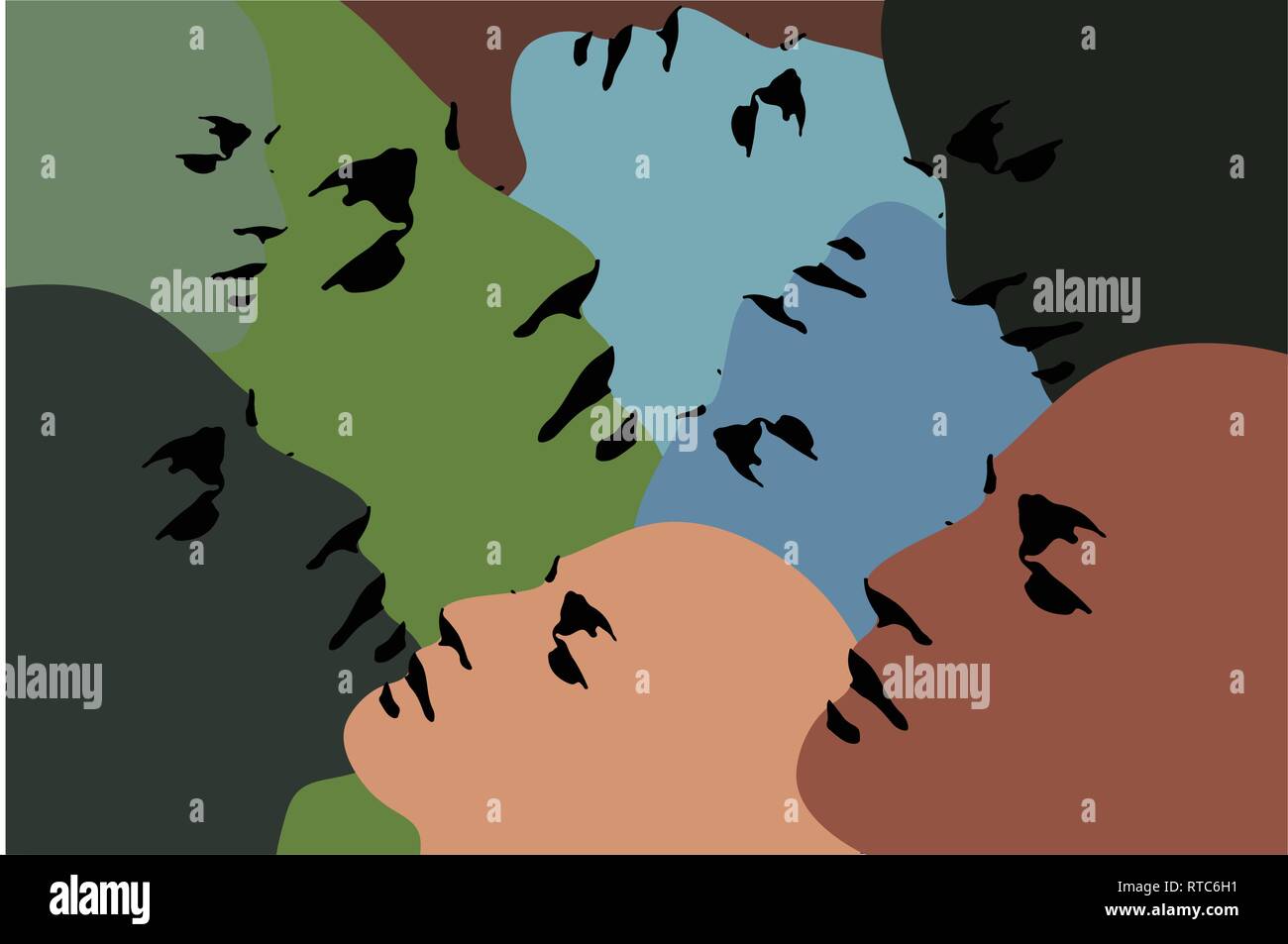 Collage - Human heads - Vector Illustration - Printable, editable layered illustration Stock Vector