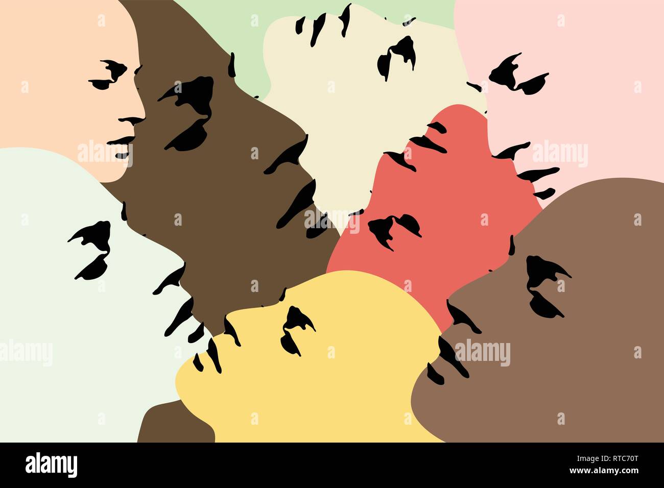 Collage - Human heads - Vector Illustration - Printable, editable layered illustration Stock Vector