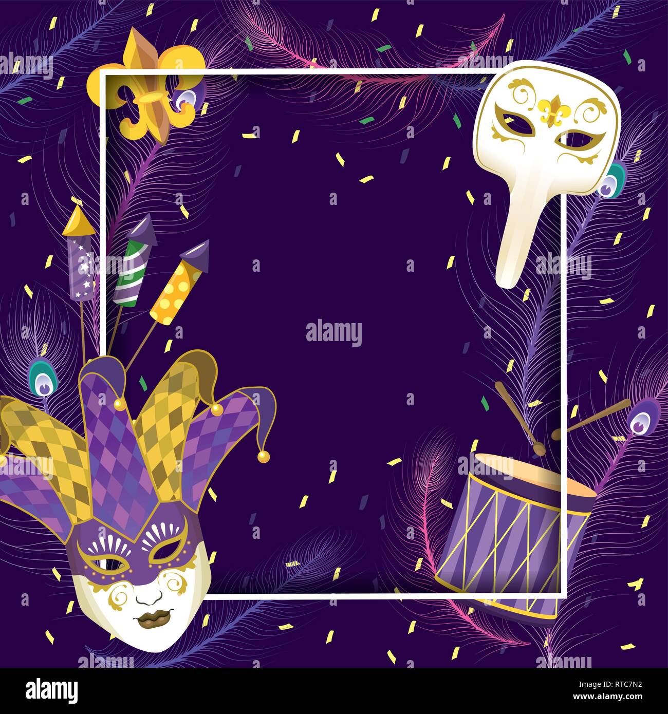 frame with mardi gras masks and joker hat Stock Vector Image & Art Alamy