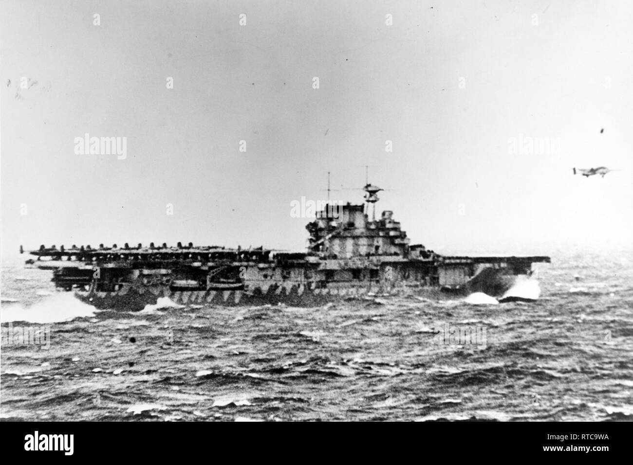 WASHINGTON (Feb. 12, 2019)  photo taken April 18, 1942 of the aircraft carrier USS Hornet (CV 8) launching U.S. Army Air Forces B-25B bombers at the start of the Doolittle Raid, the first U.S. air raid on the Japanese home islands. Stock Photo