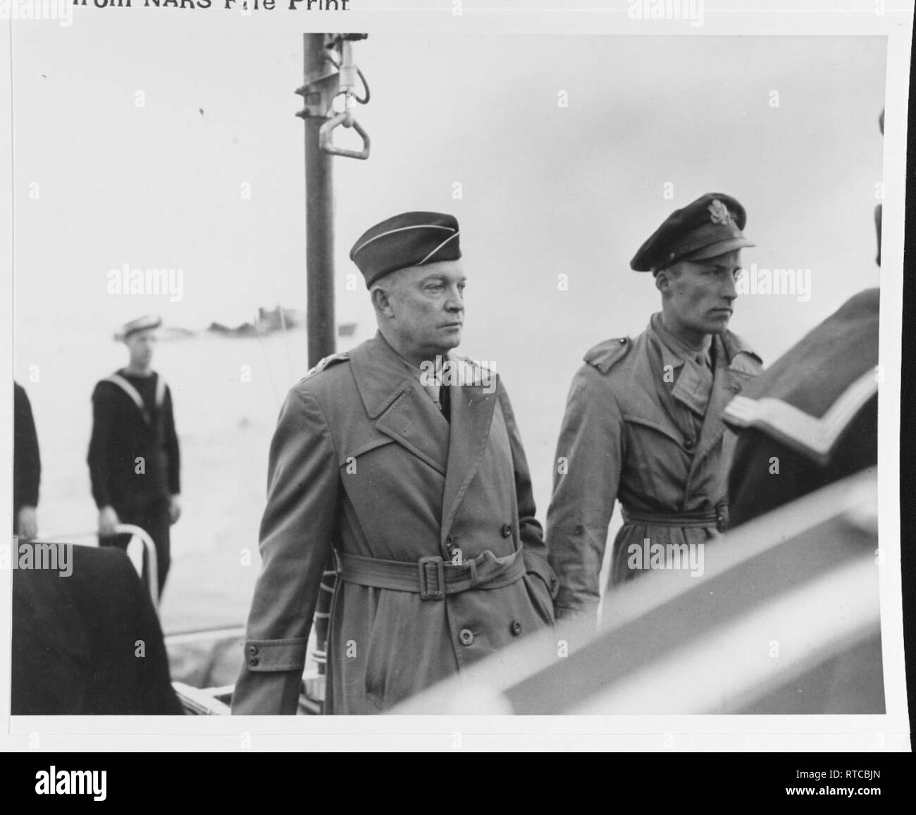 Army Gen. Dwight D. Eisenhower on board a British small vessel while  returning from a destroyer in Naples Harbor, Italy, circa 1944 Stock Photo  - Alamy