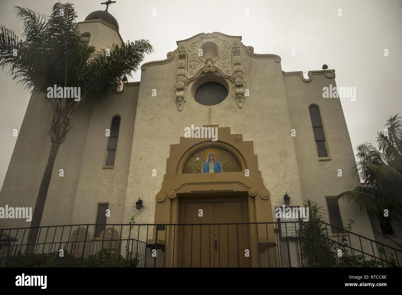 This Valentine's Day, 1st Marine Division shares the story of the celebrated Gunnery Sergeant John Basilone and his wife Lena Mae. This is St. Mary's Star of the Sea Church in Oceanside, California where the couple got married in 1944. Stock Photo