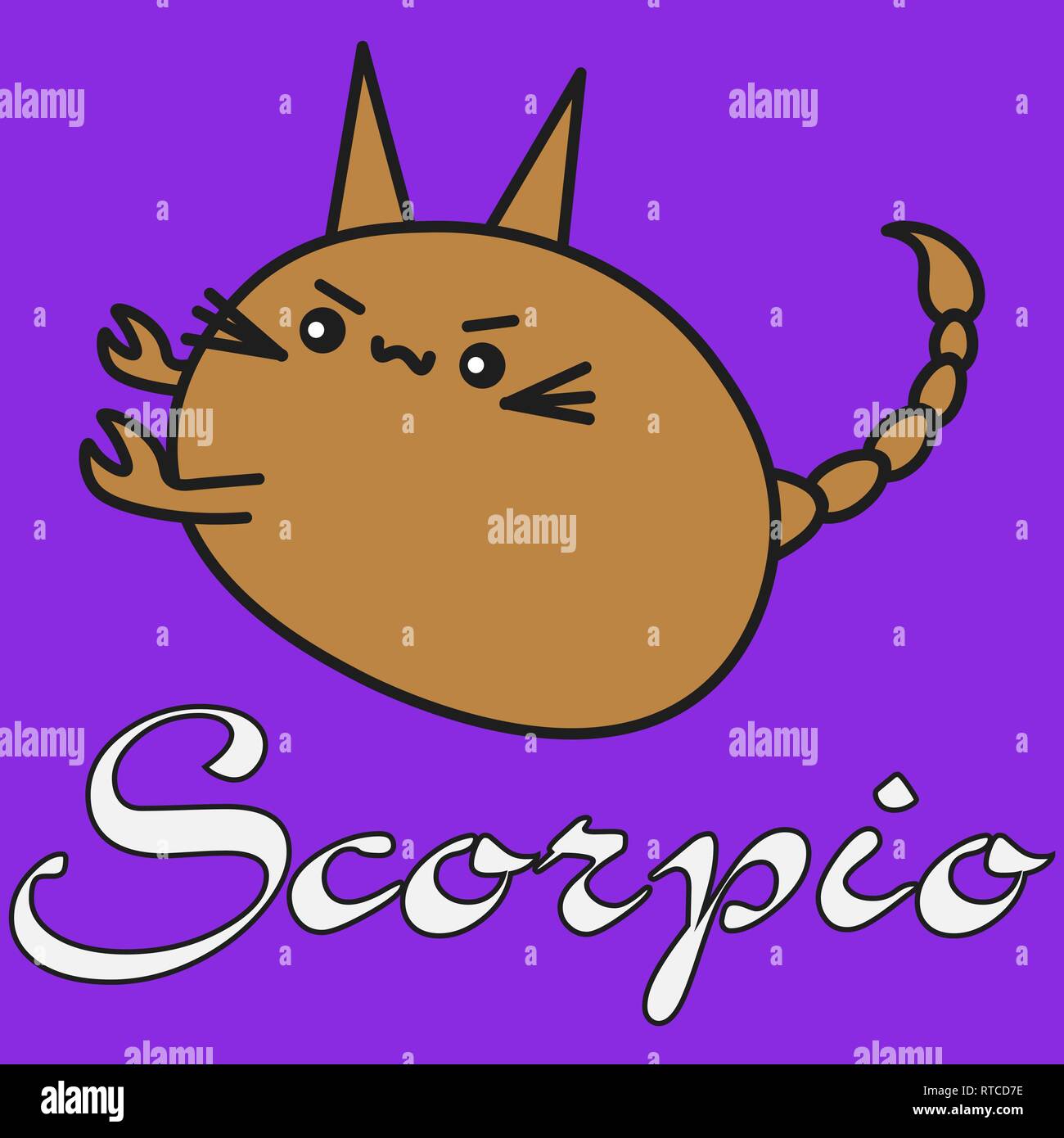 Bunny zodiac sign Scorpio in cartoon style. Vector illustration on color background. With signed zodiac sign Stock Vector
