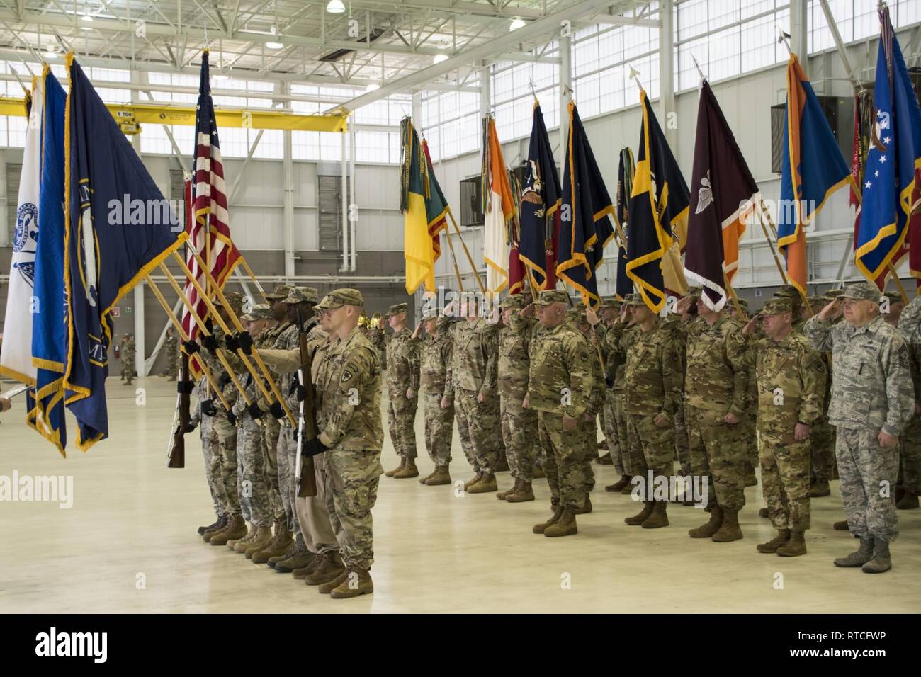 South Carolina Military Deprtment members stand in formation during the