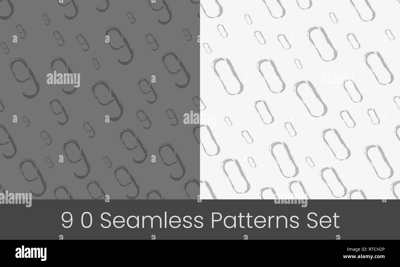 0 9 number seamless patterns set. Numbers colorful vector illustration. Vector EPS8 Stock Vector