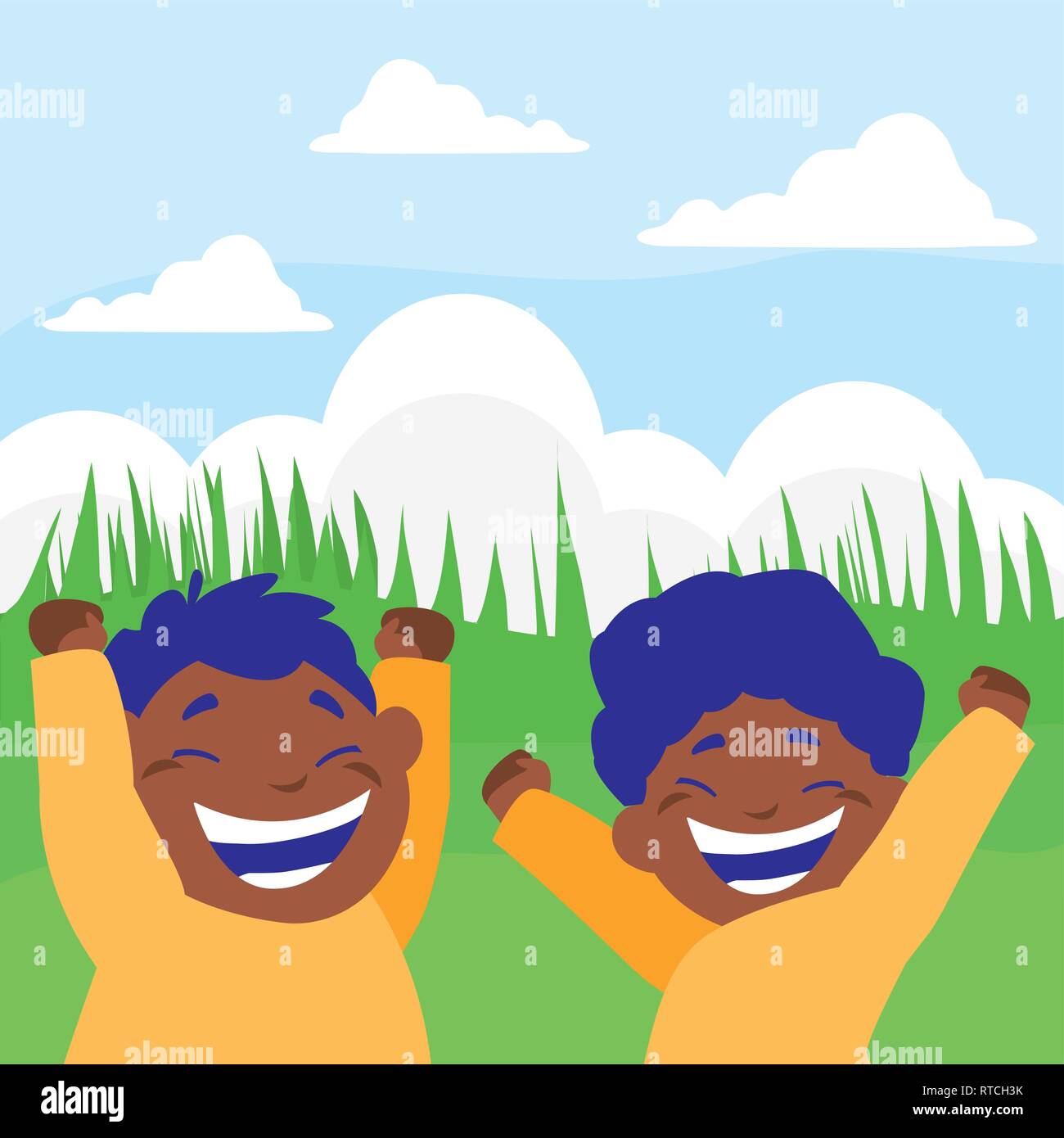 happy black boys celebrating in the camp vector illustration design ...