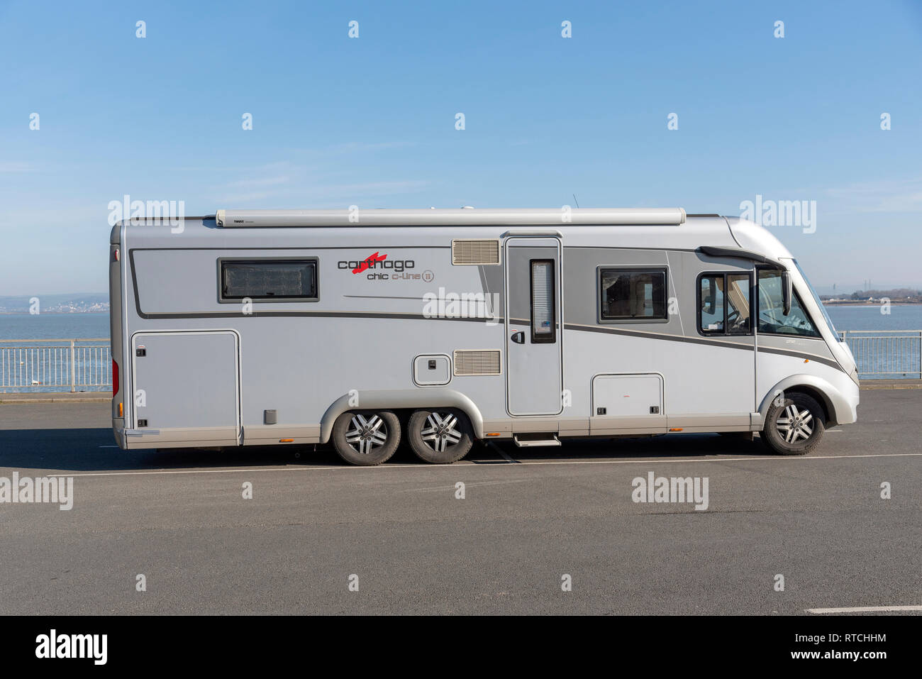 Appledore, North devon, England, UK. February 2019. A large motorhome standing on the waterfront of this coastal town. Stock Photo