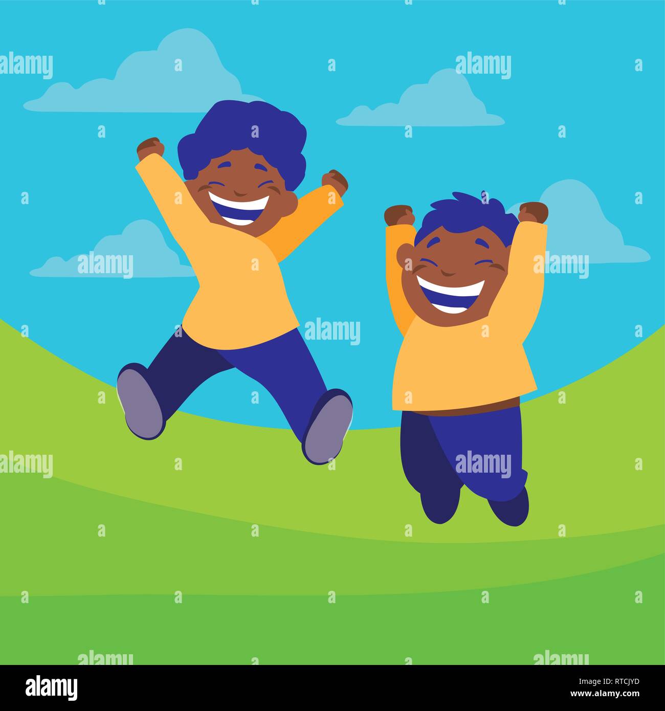 happy black boys celebrating in the camp vector illustration design ...
