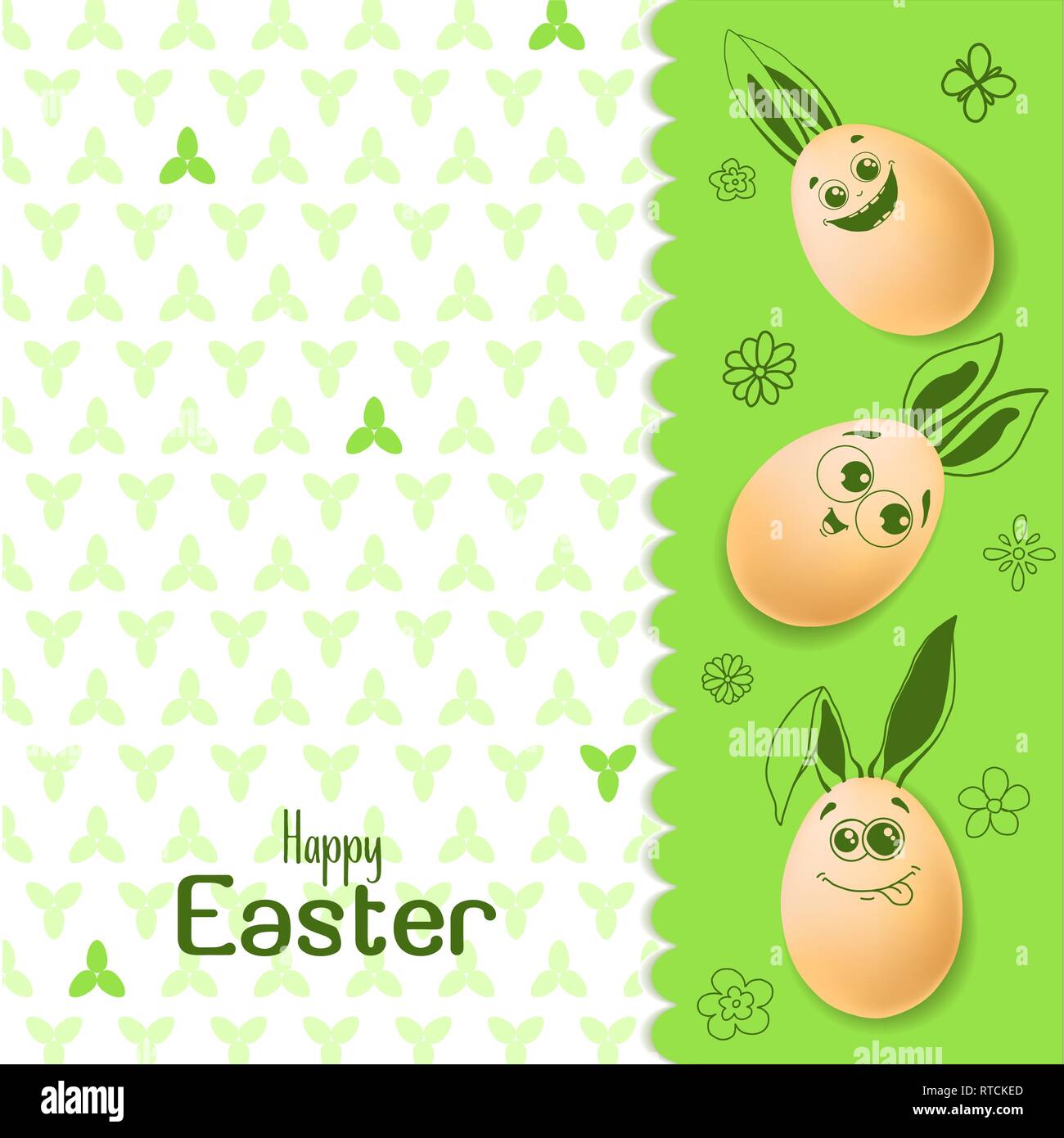 Color Easter card with realistic eggs and handdrawn elements. Vector
