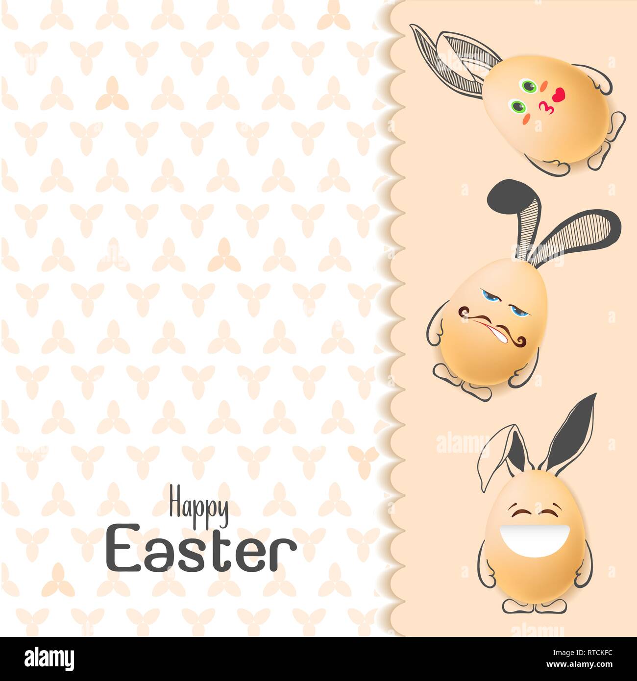 Color Easter card with realistic eggs and handdrawn elements. Vector