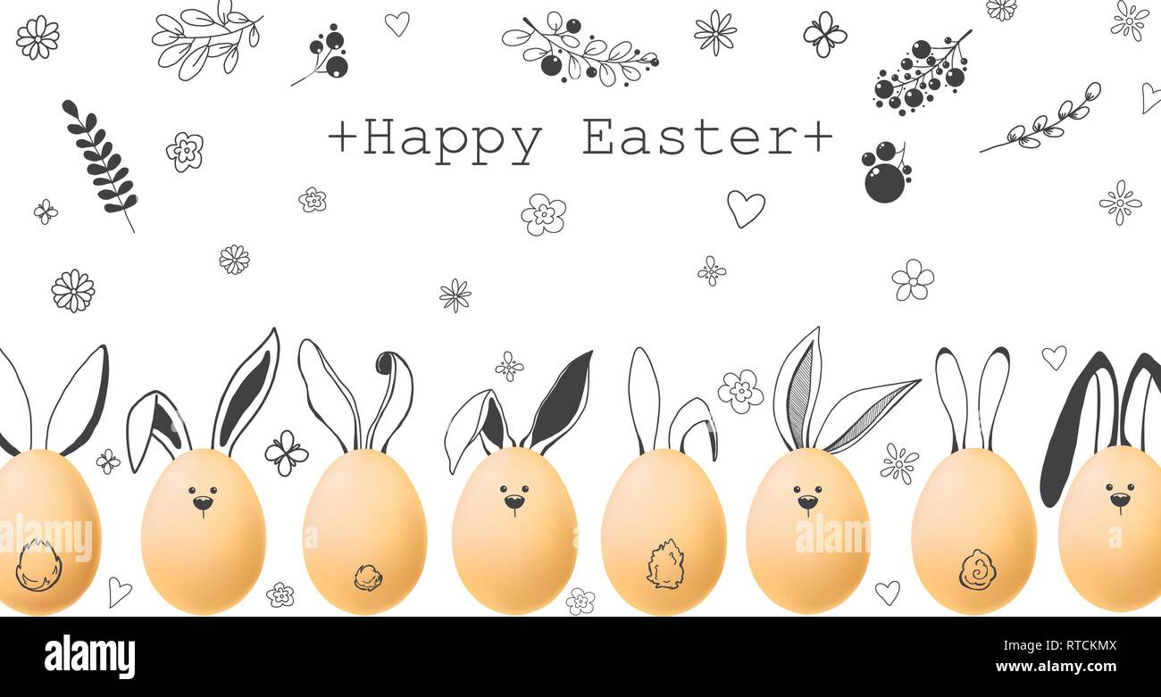 Realistic eggs with painted elements. Happy easter. Vector illustration Stock Vector