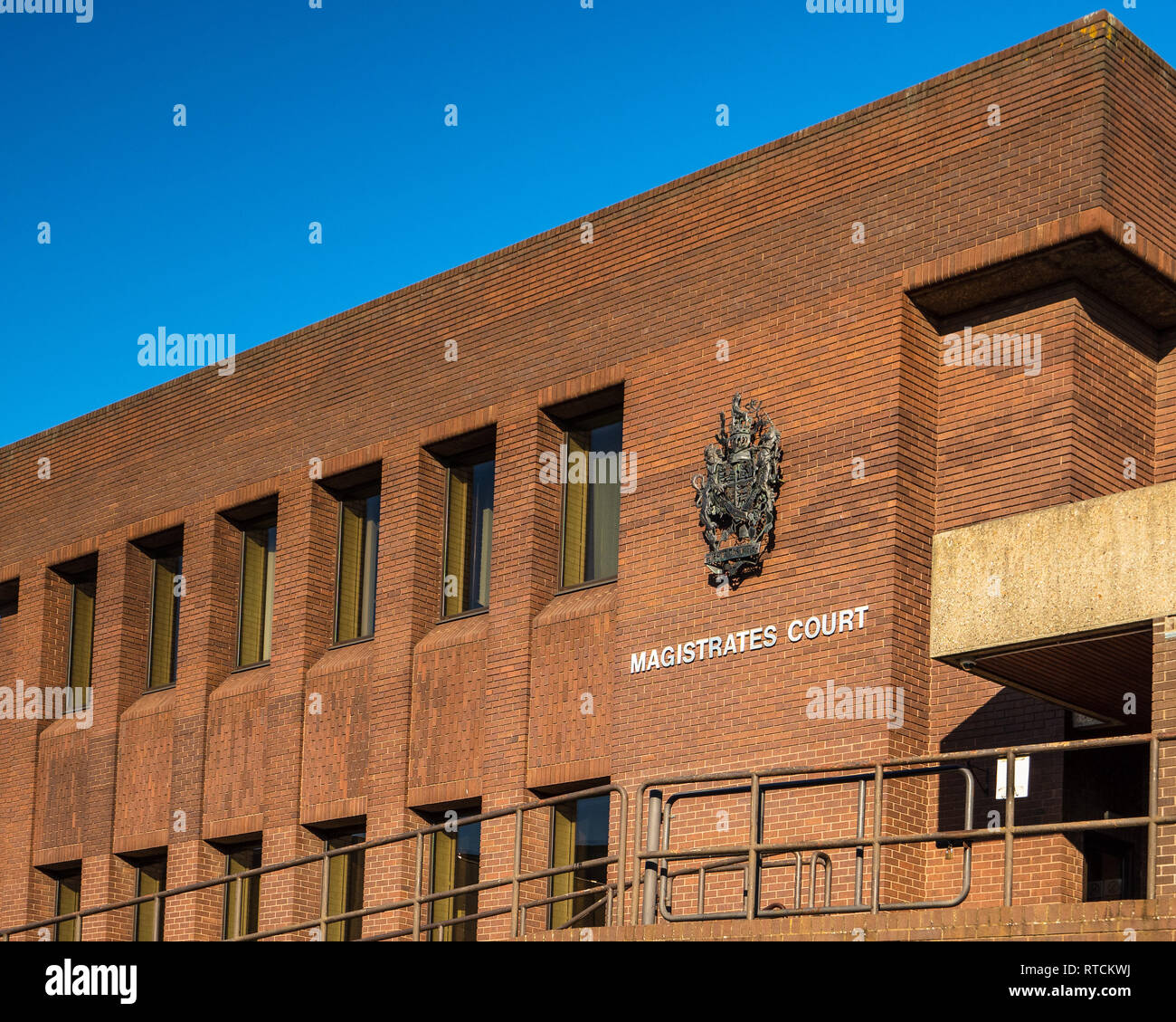 Peterborough Magistrates Court in Central Peterborough UK. Completed 1978 in a brick brutalist style. Peterborough Magistrates Courts. Stock Photo