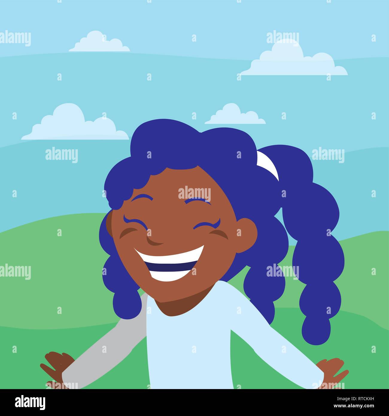 happy black girl celebrating in the camp vector illustration design ...