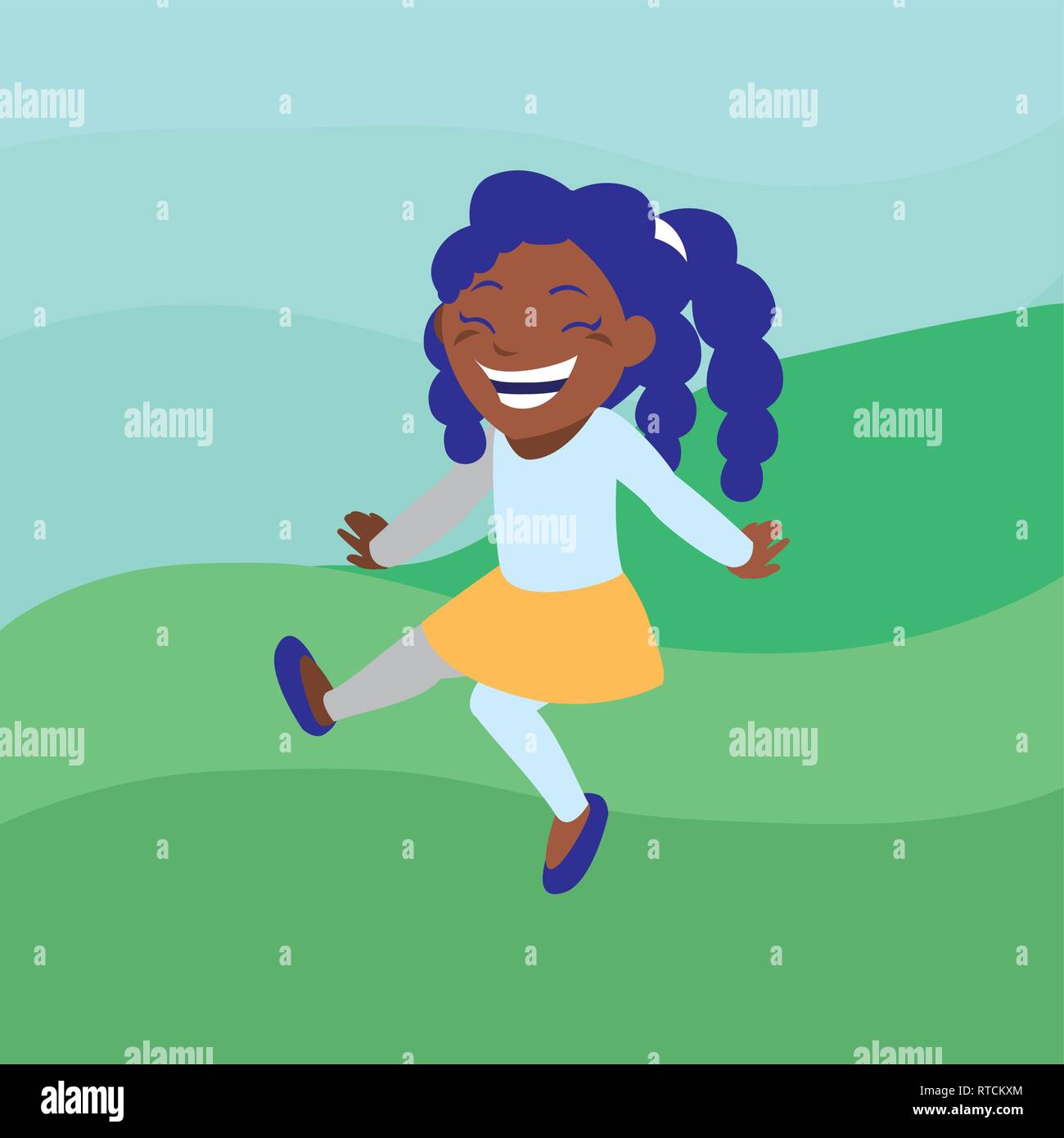 happy black girl celebrating in the camp vector illustration design ...