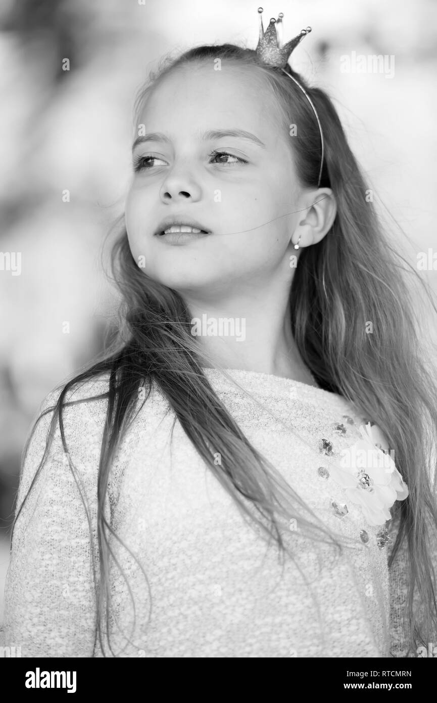 Portrait Of A Lovely Little Happy Cute Princess Girl With Long