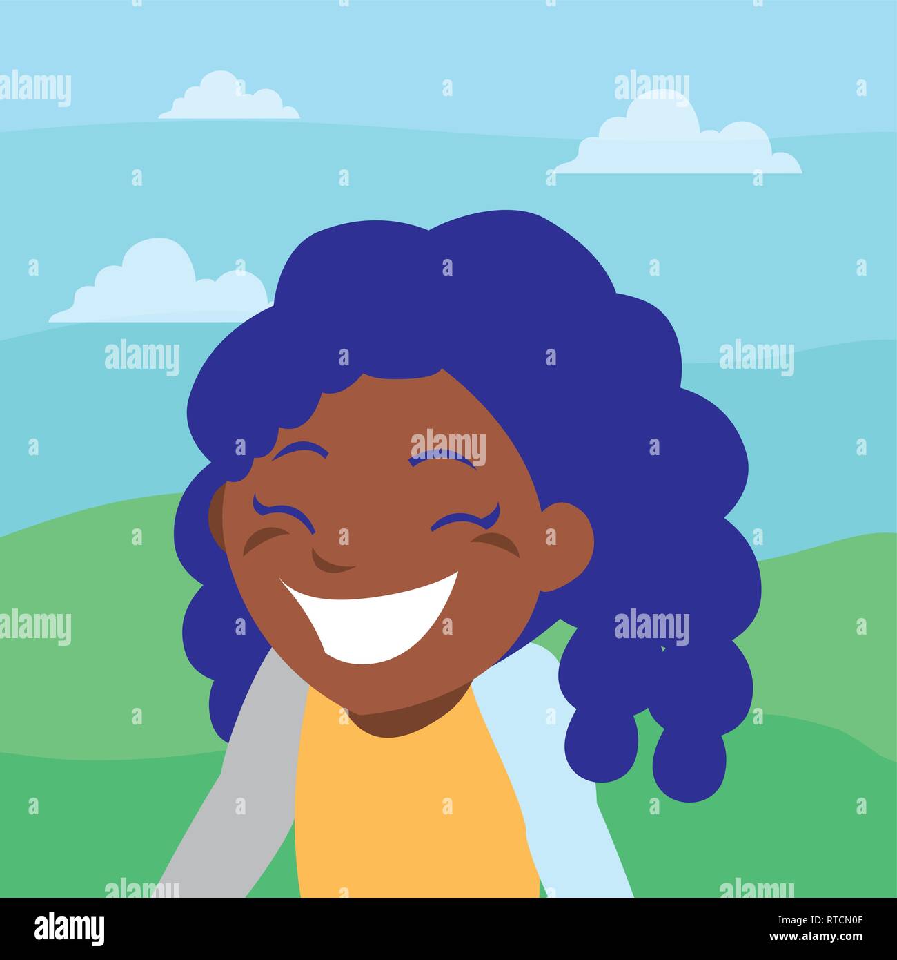 happy black girl celebrating in the camp vector illustration design ...