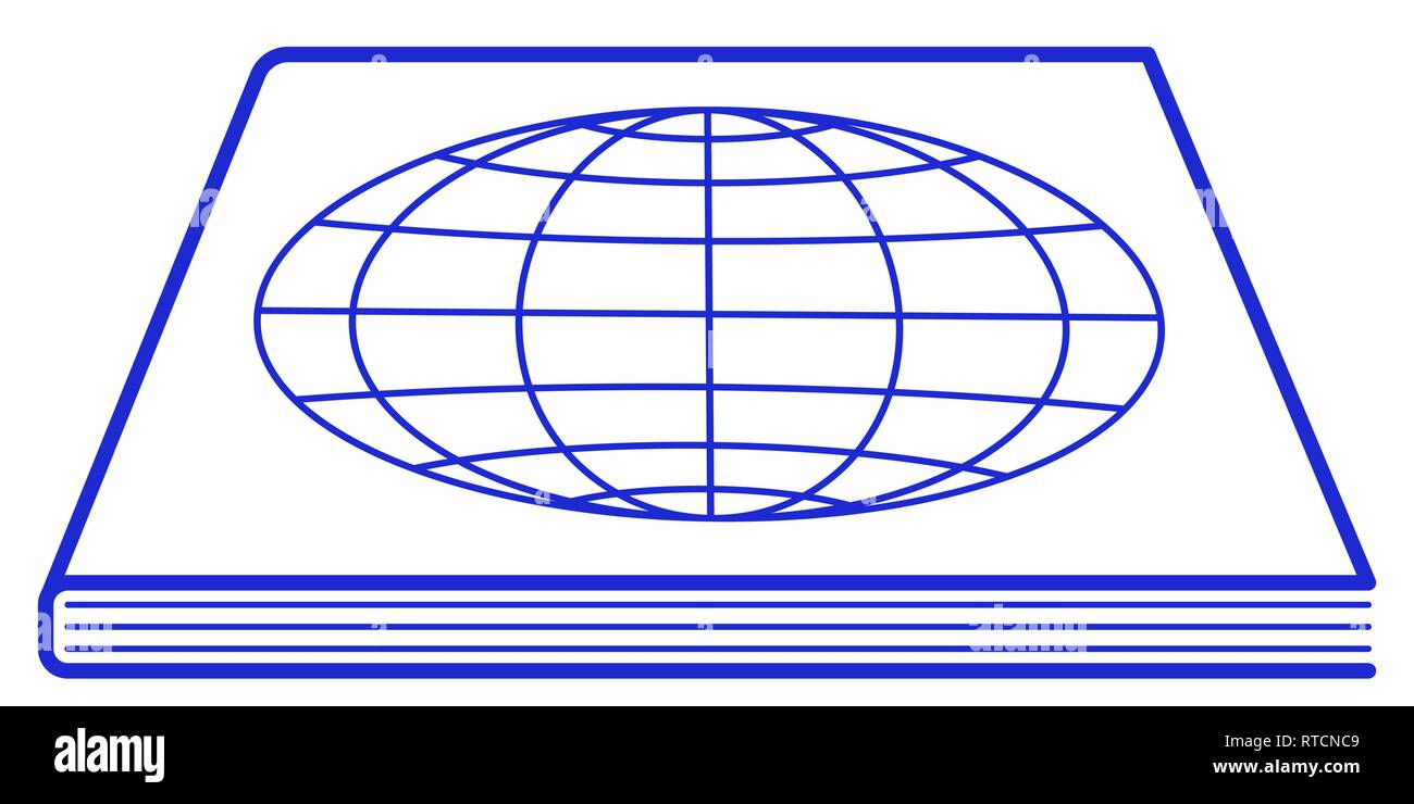 Illustration of the book and contour globe on cover Stock Vector