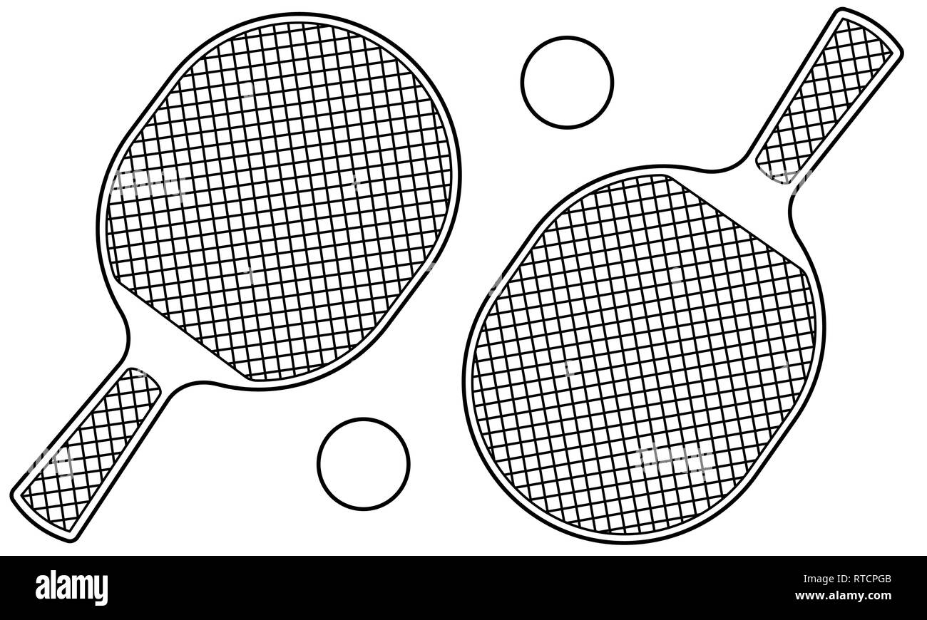 Contour illustration of the rackets and balls for table tennis also known as ping-pong Stock Vector