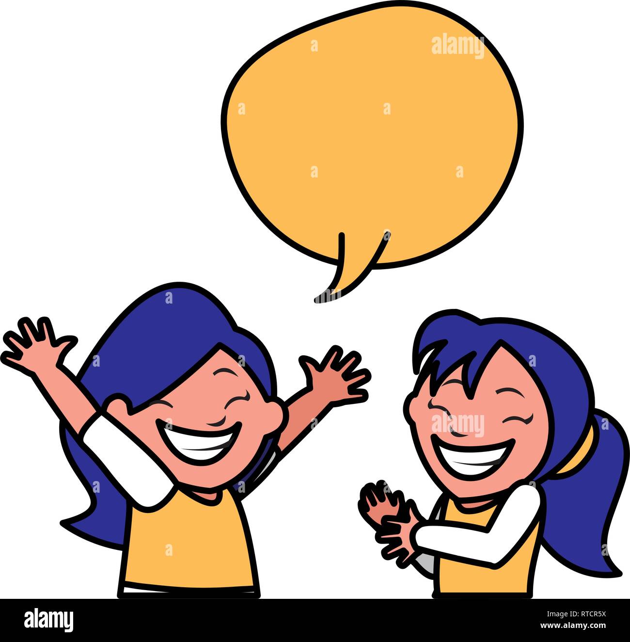 happy little girls with speech bubble vector illustration design Stock ...