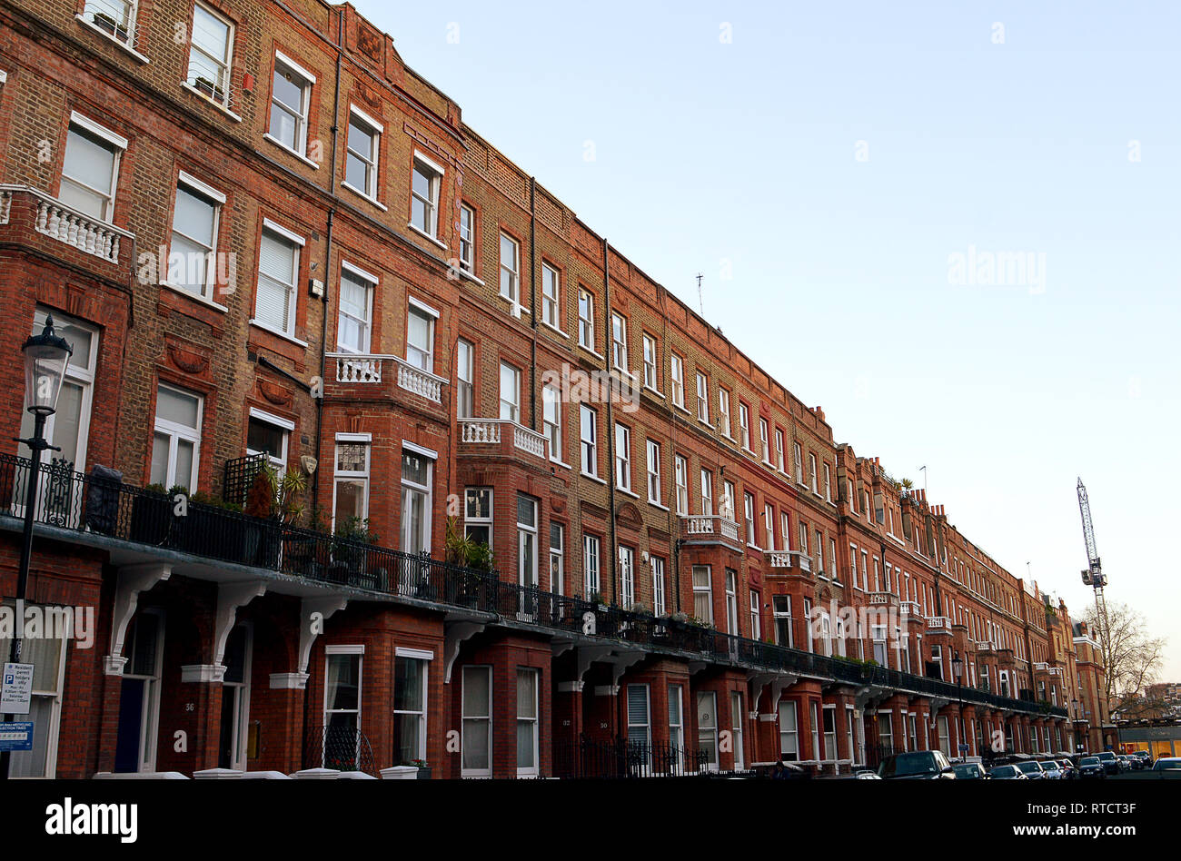 LONDON, ENGLAND - 21 FEBRUARY 2018:  Rosary Terrace, a classic Victorian street in SW7 begun by William Willett in 1882 and completed in 1885. Stock Photo