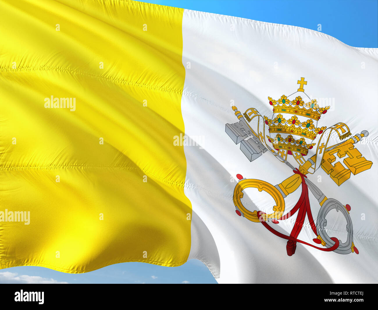 Flag Of Vatican City Holy See Waving In The Wind Against Deep Blue flag-of-vatican-city-holy-see-waving-in-the-wind-against-deep-blue