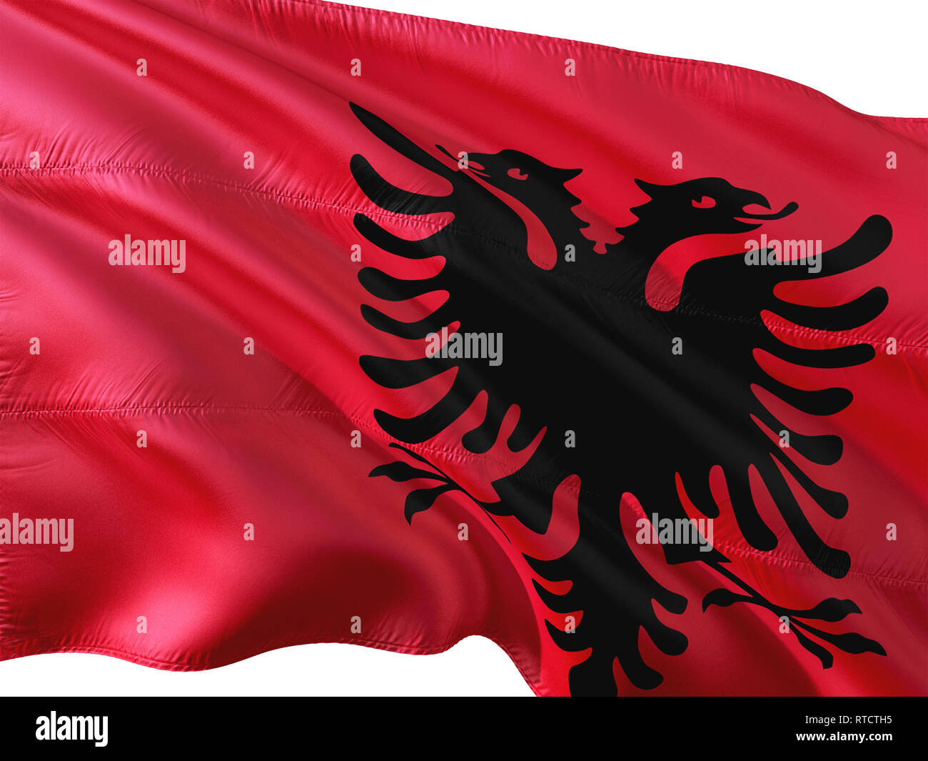 Flag of Albania waving in the wind, isolated white background Stock ...