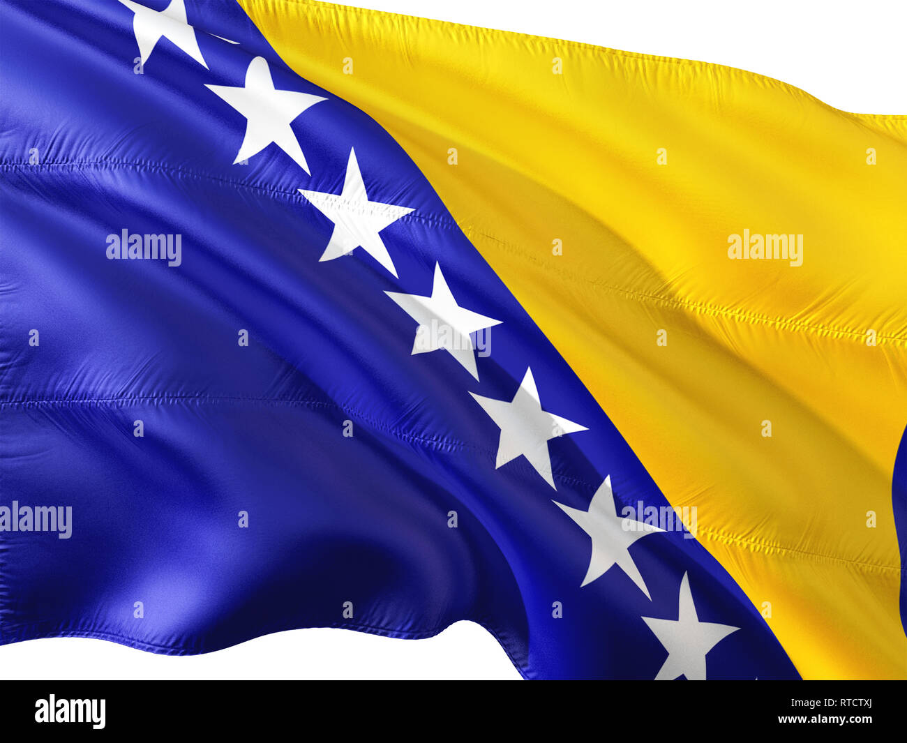 Flag of Bosnia and Herzegovina waving in the wind, isolated white ...
