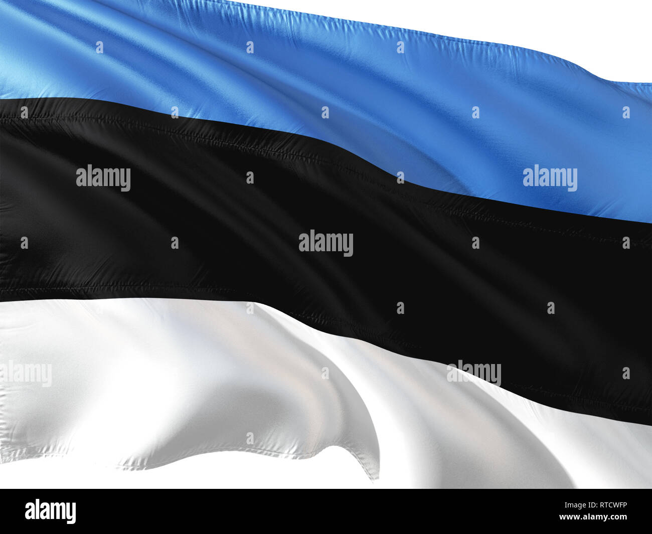 Flag of Estonia waving in the wind, isolated white background Stock ...