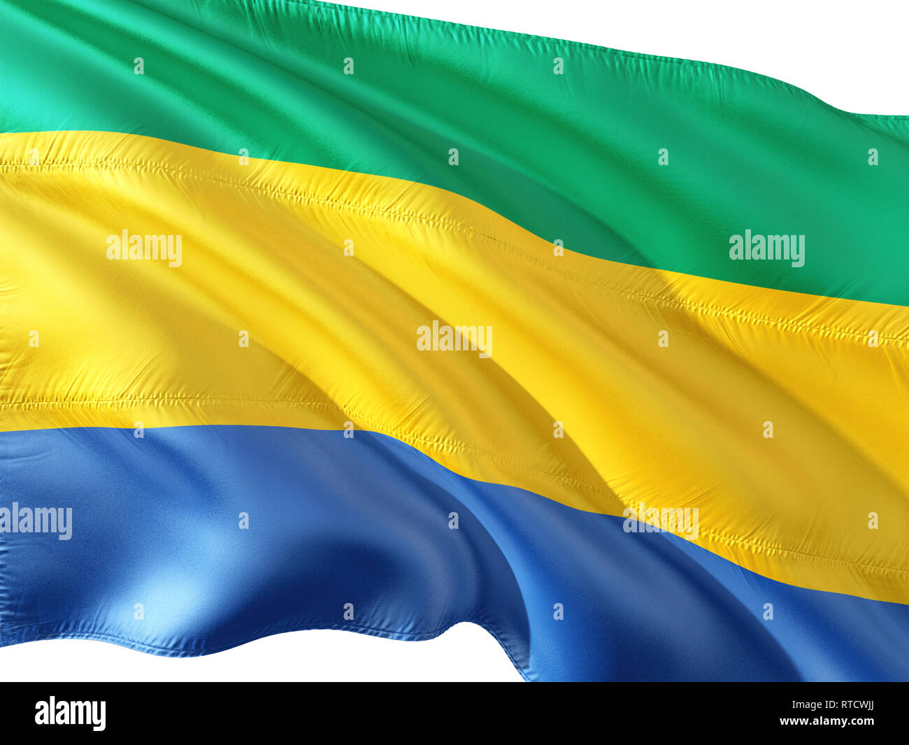 Flag of Gabon waving in the wind, isolated white background Stock Photo ...