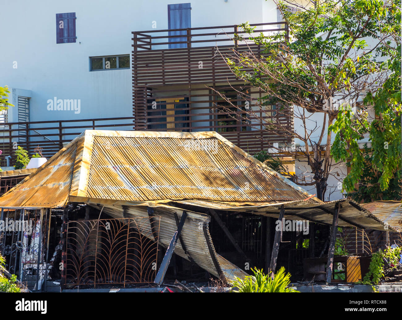 Old store damaged by hurricane Irma in Marigot, Saint Marting Stock Photo