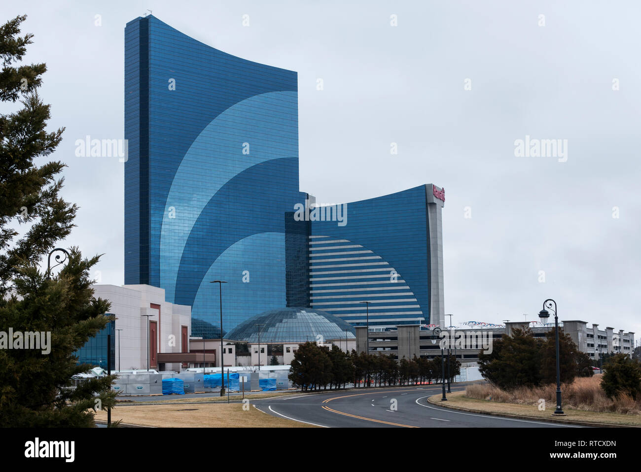Atlantic City, NJ, USA - 20 February 2018: Harrahs hotel and casino indoor pool with a sun dome is the reason many people come to Atlantic City during Stock Photo