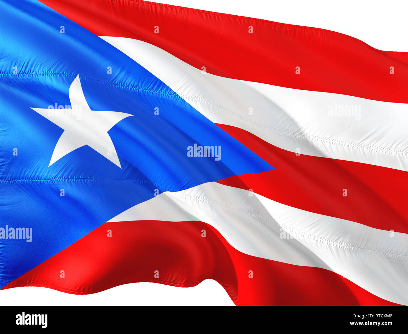 Flag of Puerto Rico waving in the wind, isolated white background. 3D ...