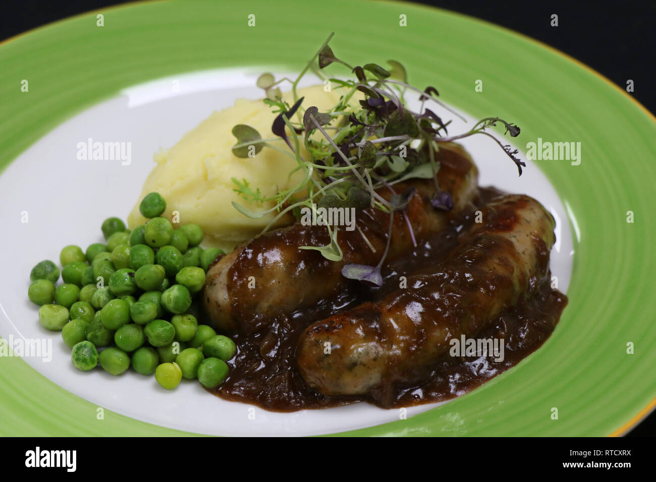 banger and mash with onion gravy Stock Photo Alamy