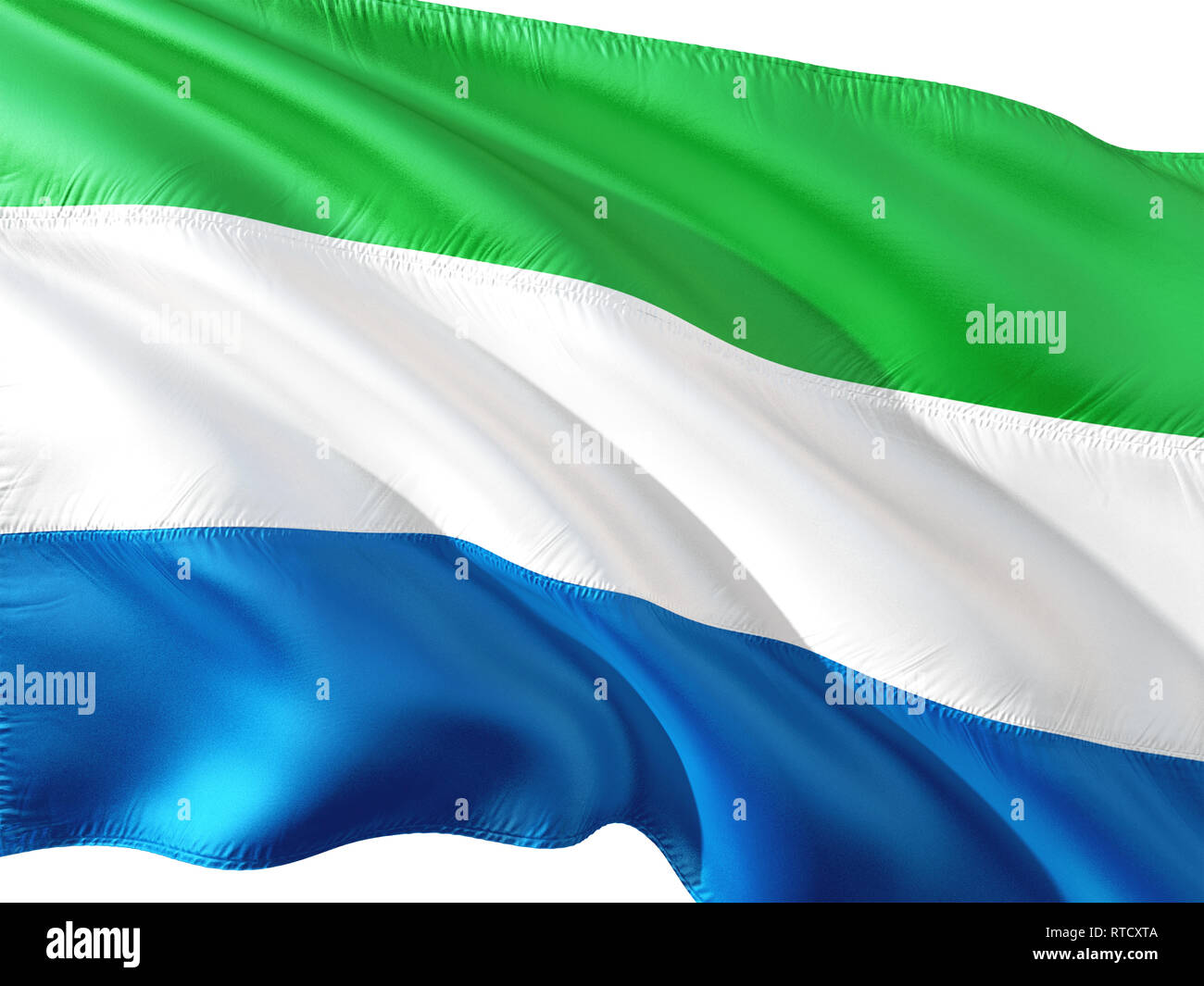 Flag of Sierra Leone waving in the wind, isolated white background. 3D ...