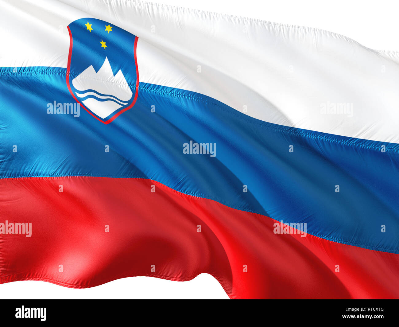 Flag of Slovenia waving in the wind, isolated white background Stock ...
