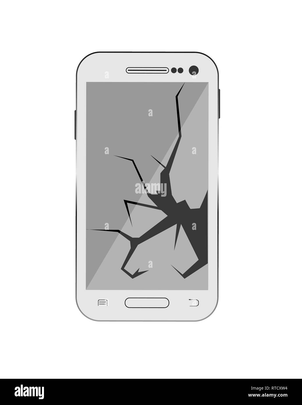 The smartphone screen is broken, faulty smartphone Stock Vector