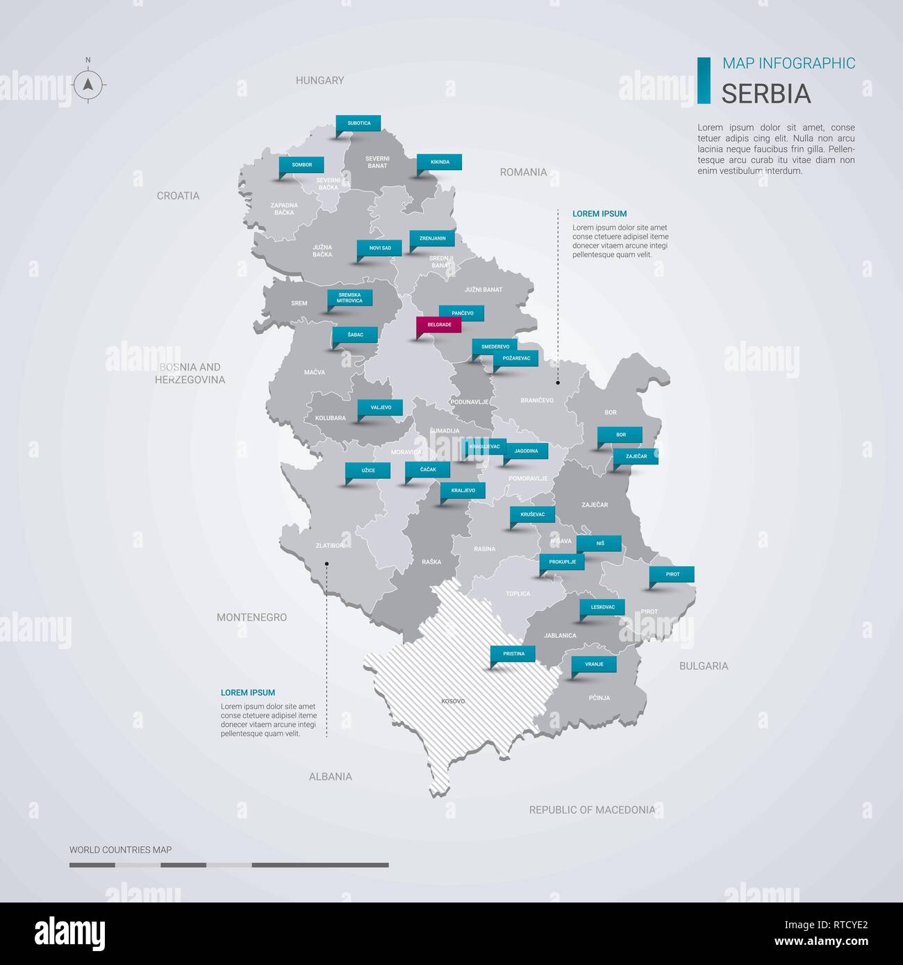 Geographic map of European country Serbia and Vojvodina state autonomy  Stock Photo - Alamy