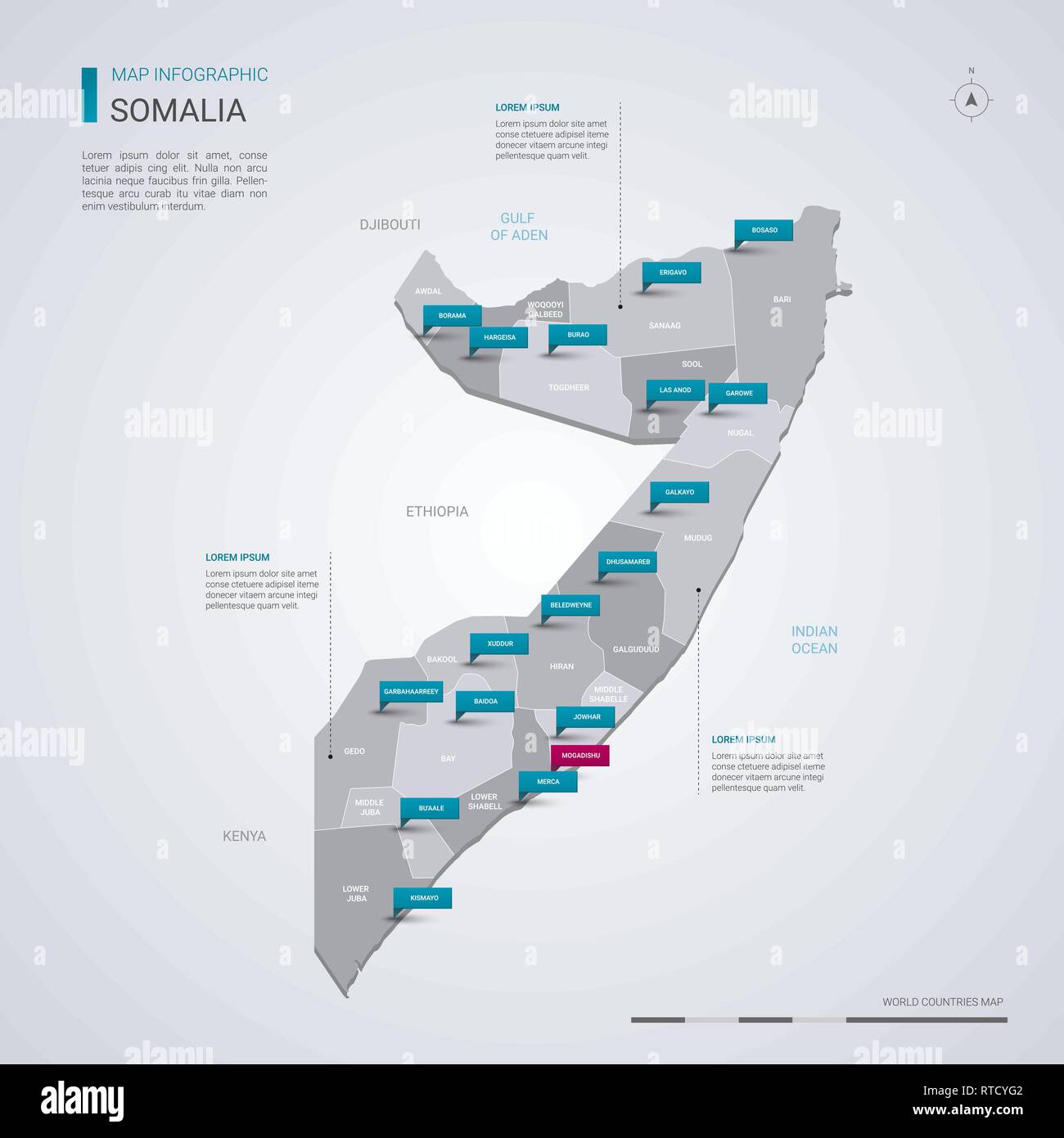 Somalia Vector Map With Infographic Elements Pointer Marks Editable