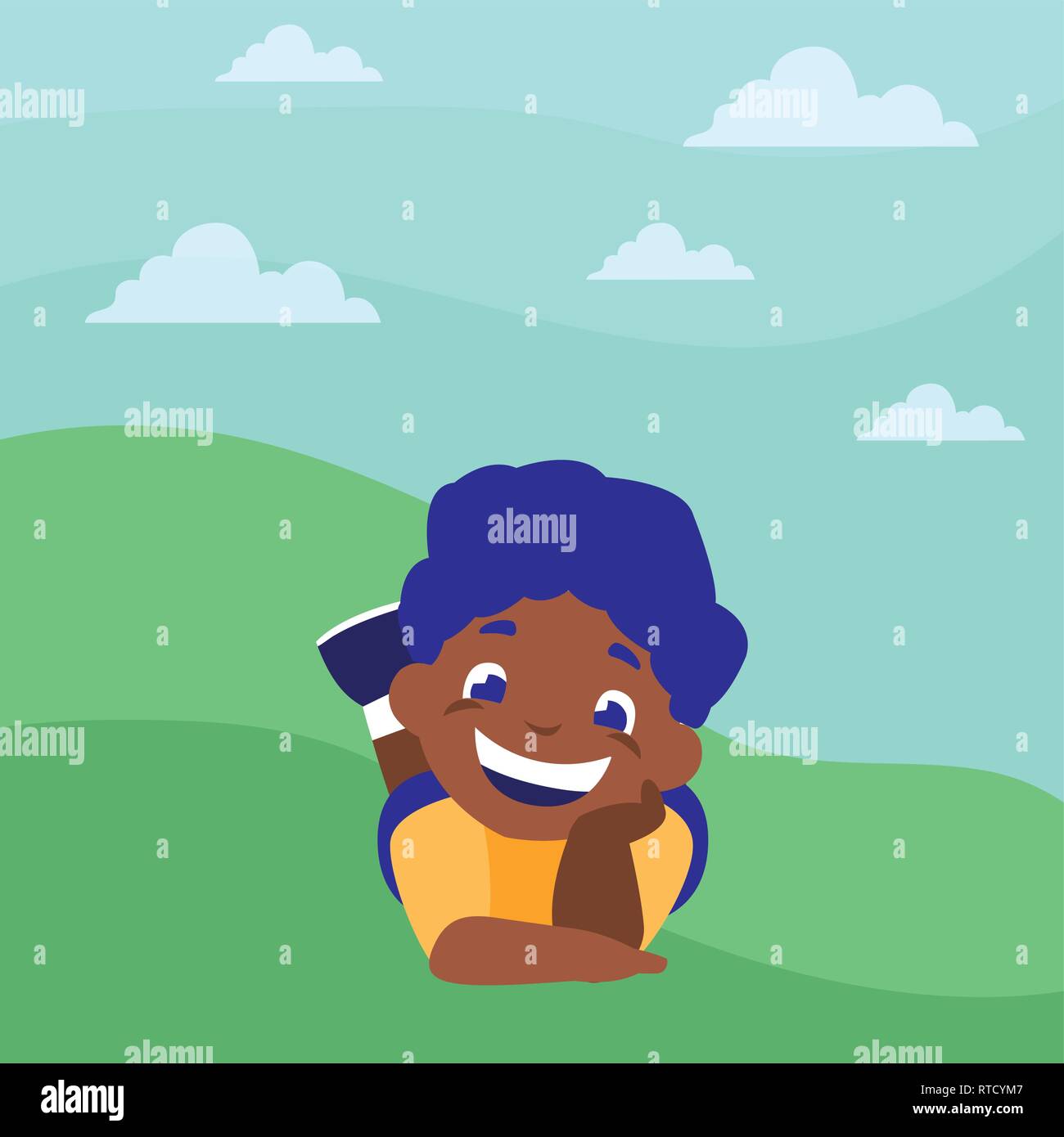 happy black boy in the camp vector illustration design Stock Vector ...
