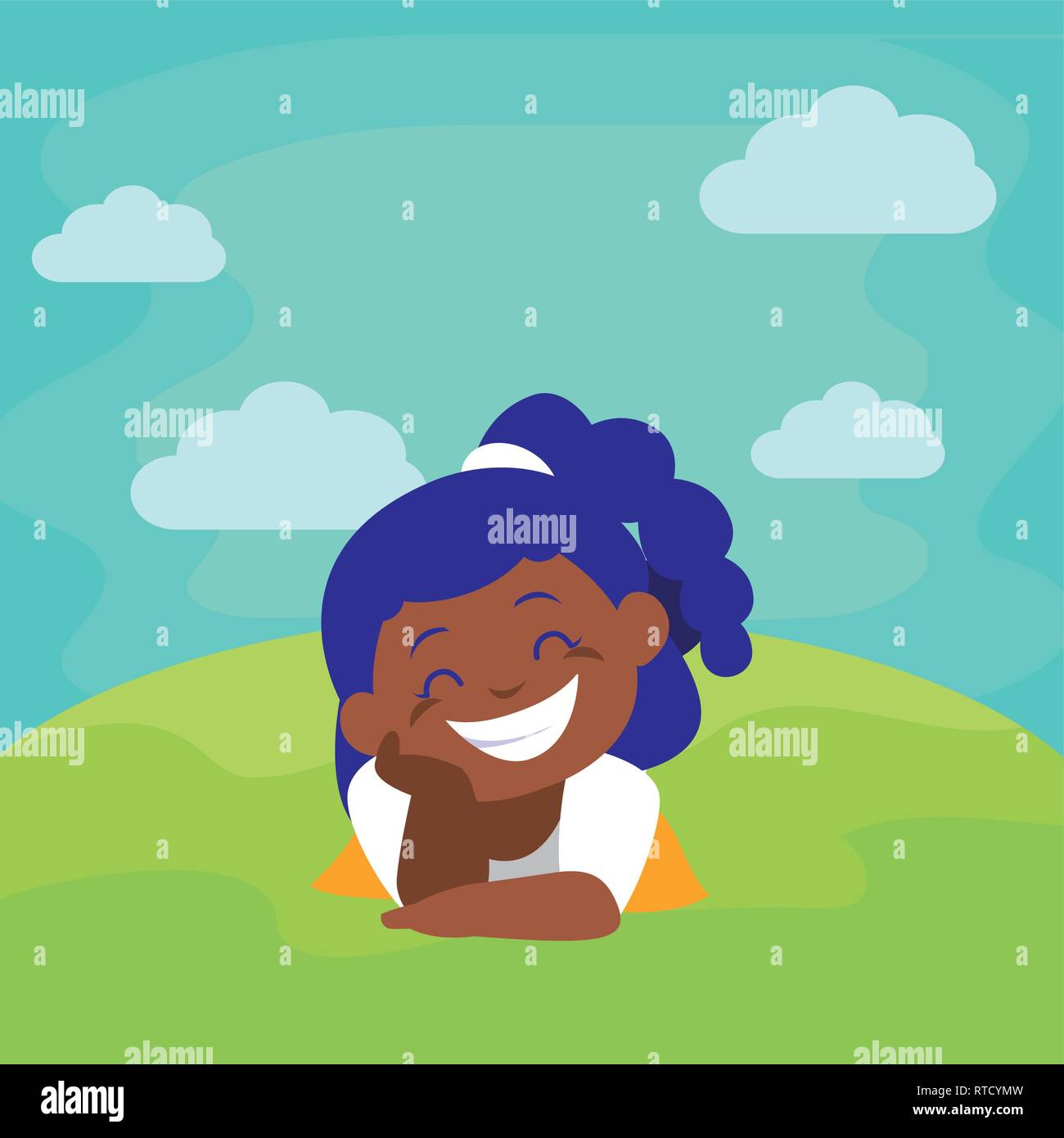 happy black girl in the camp vector illustration design Stock Vector ...