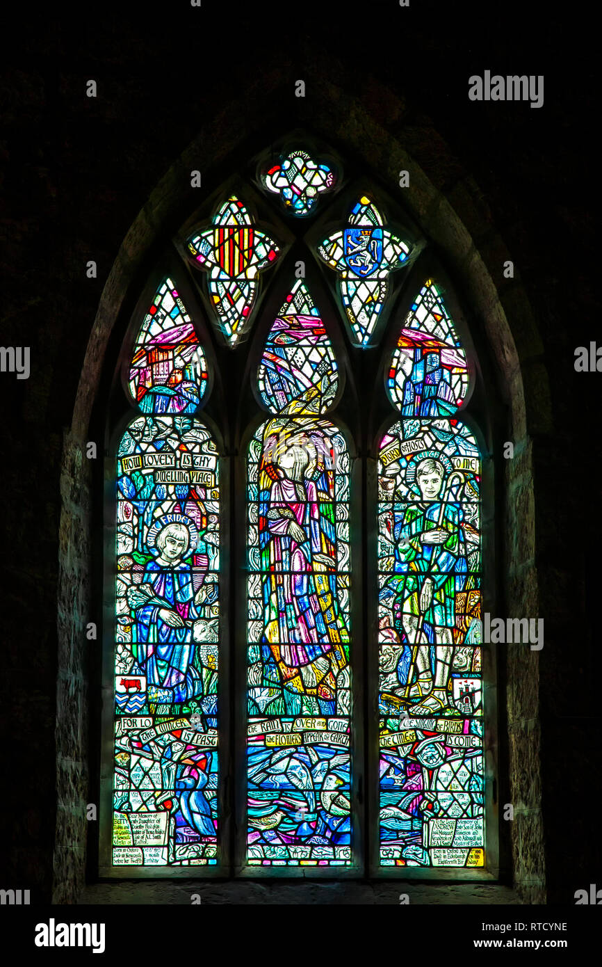 Stained glass window, St. Aidan's Church, Bamburgh, England, United