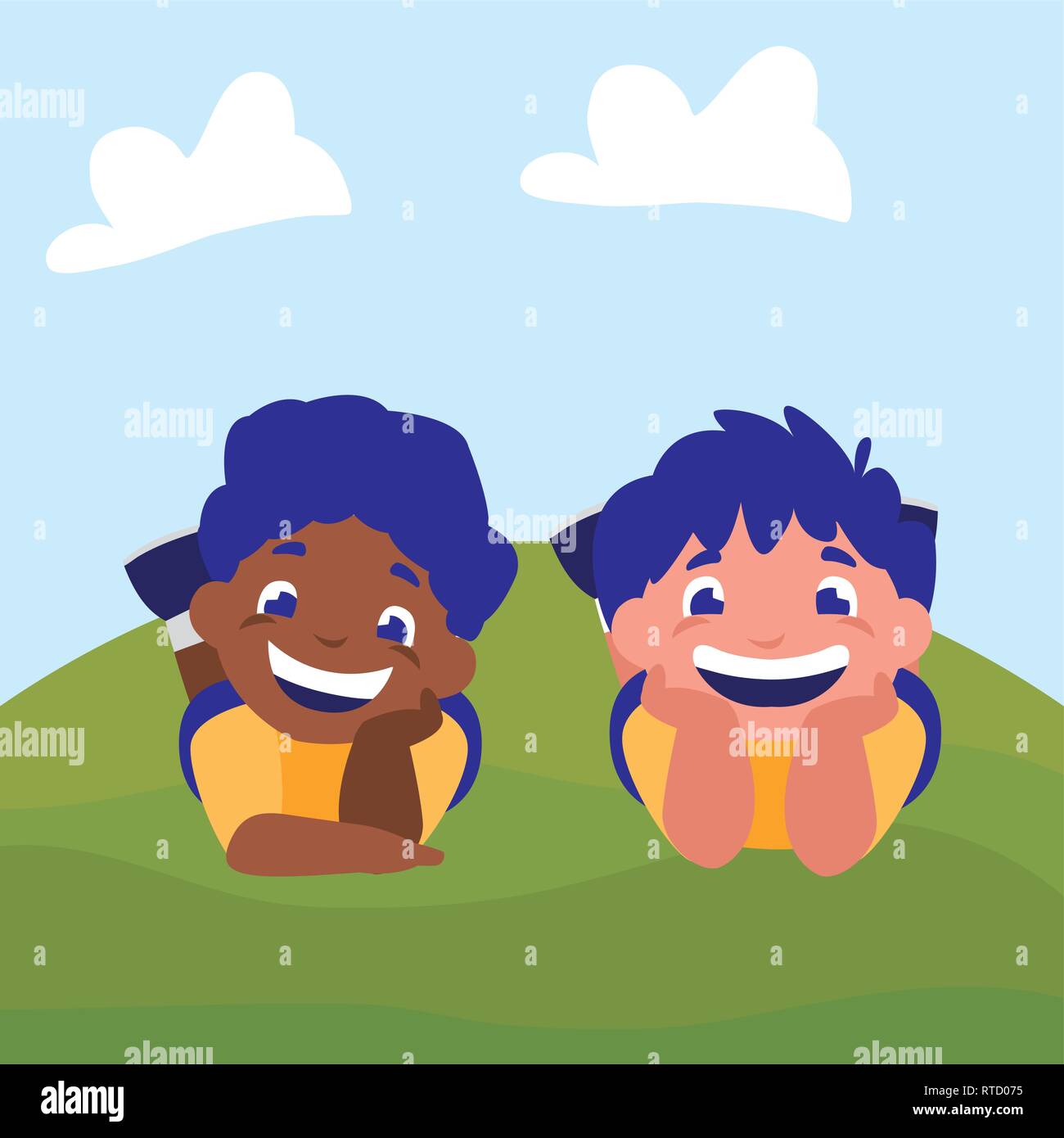 happy interracial boys in the camp vector illustration design Stock ...
