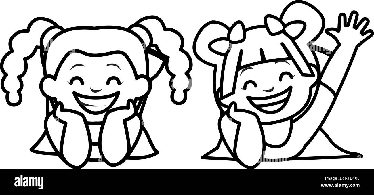 happy little girls characters vector illustration design Stock Vector ...