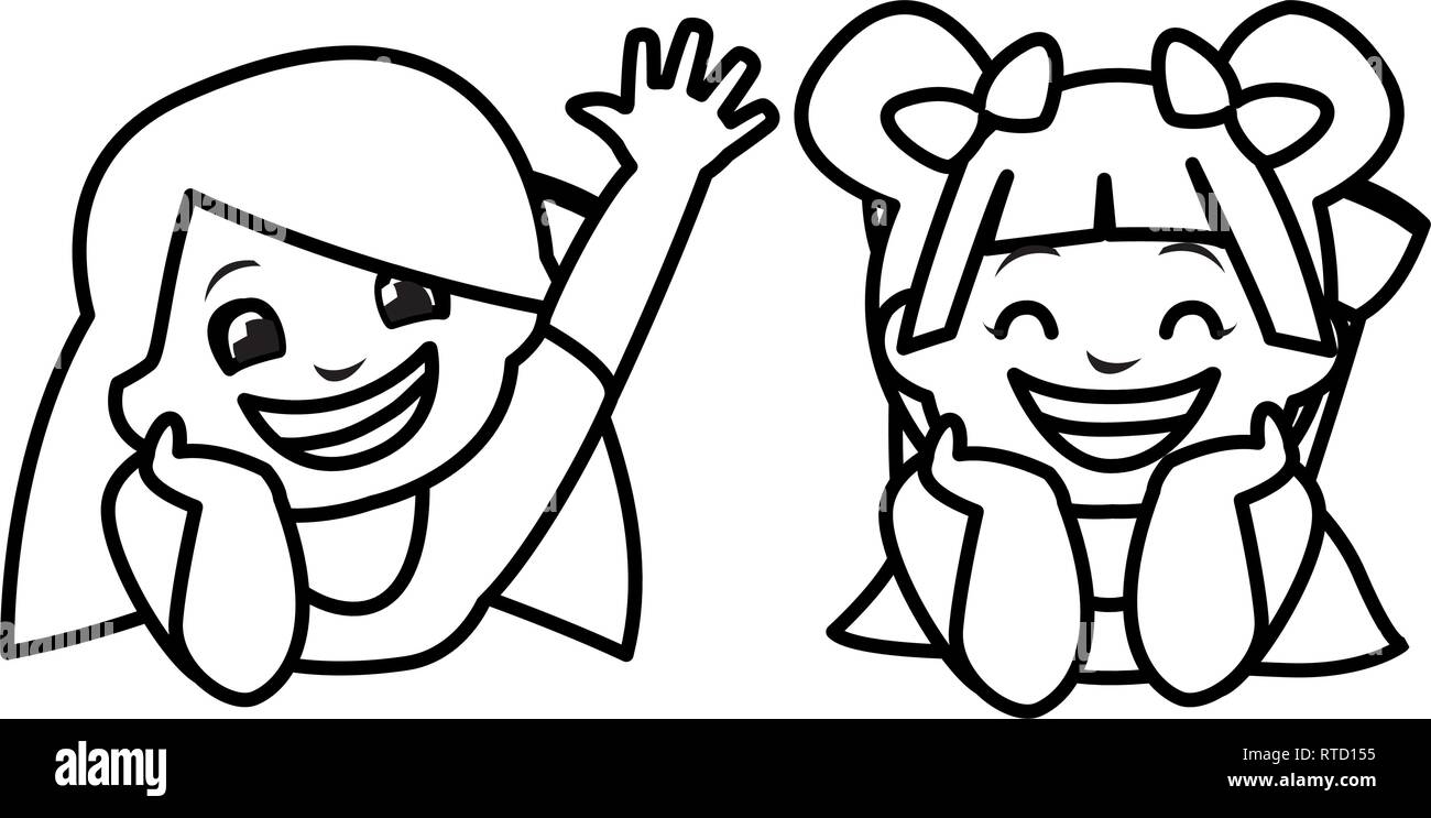 happy little girls characters vector illustration design Stock Vector ...
