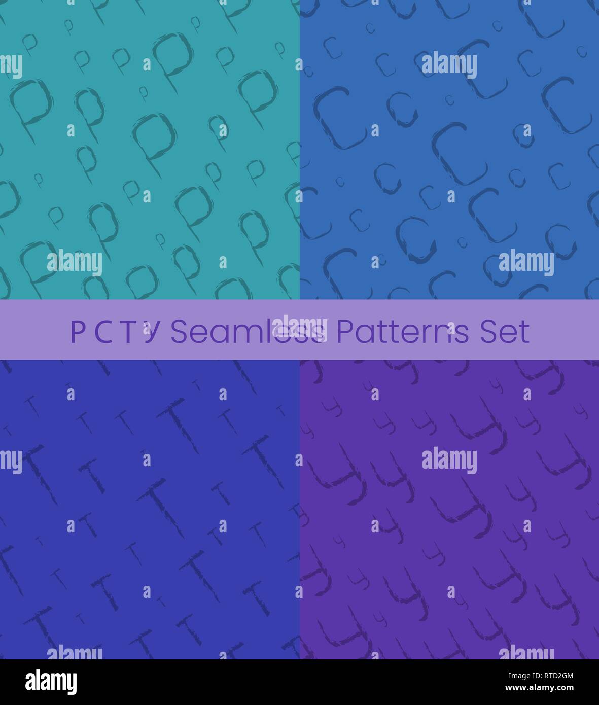 Cyrillic letter seamless patterns set. Alphabet colorful vector illustration. Vector EPS8 Stock Vector