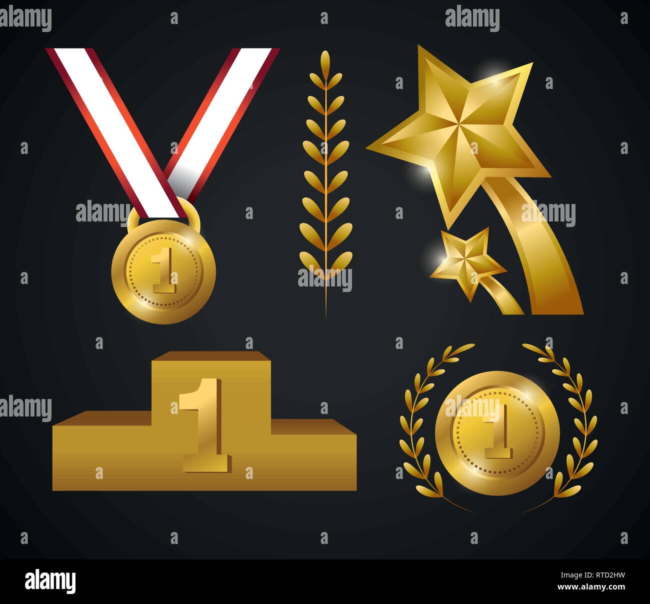 set medal with coin and stars prize to champion Stock Vector Image