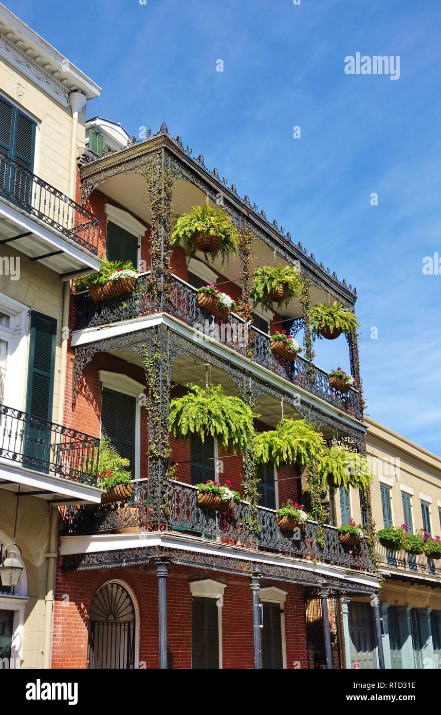 NEW ORLEANS, LA -26 JAN 2019- View of traditional wrought iron ...