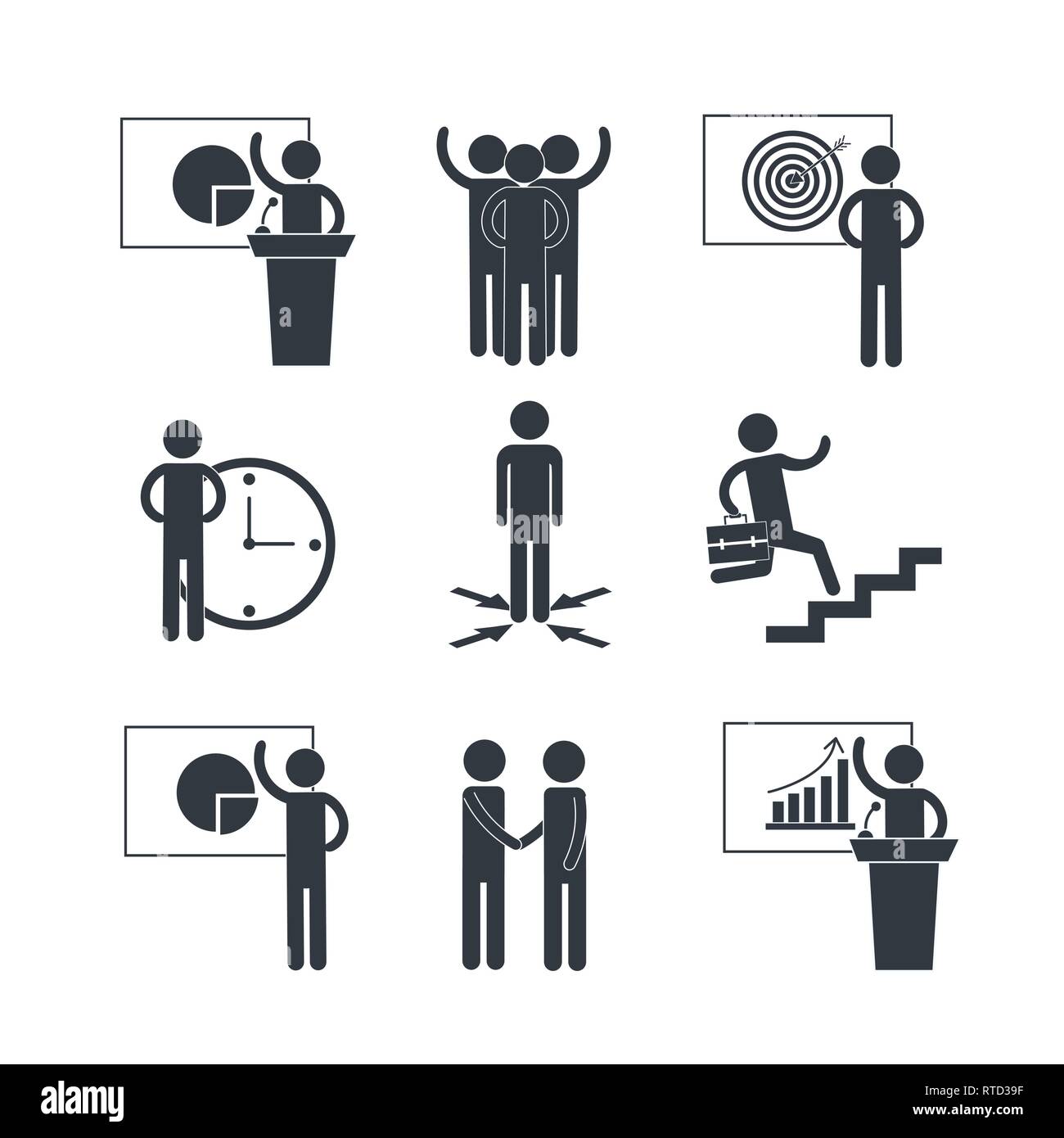 set business teamwork with graphic and statistics Stock Vector Image ...